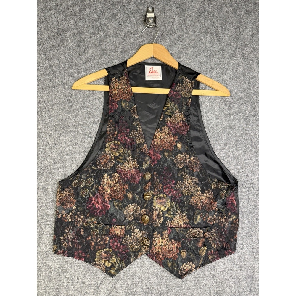 Vintage 90's Eber San Francisco Floral 4 Button Vest Women's Size Medium USA